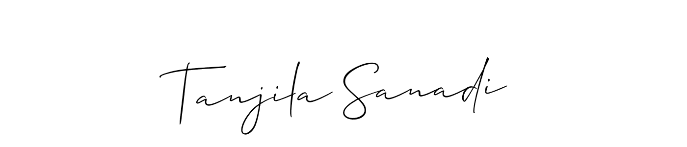 Allison_Script is a professional signature style that is perfect for those who want to add a touch of class to their signature. It is also a great choice for those who want to make their signature more unique. Get Tanjila Sanadi name to fancy signature for free. Tanjila Sanadi signature style 2 images and pictures png