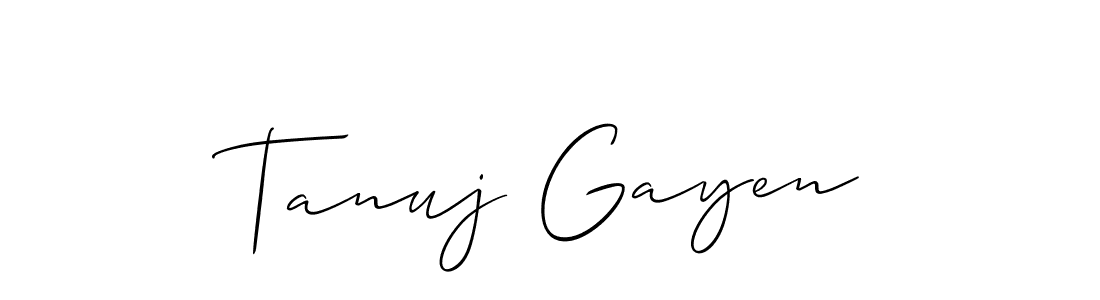 You should practise on your own different ways (Allison_Script) to write your name (Tanuj Gayen) in signature. don't let someone else do it for you. Tanuj Gayen signature style 2 images and pictures png