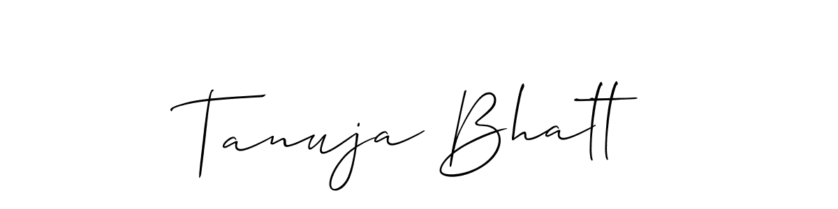 The best way (Allison_Script) to make a short signature is to pick only two or three words in your name. The name Tanuja Bhatt include a total of six letters. For converting this name. Tanuja Bhatt signature style 2 images and pictures png