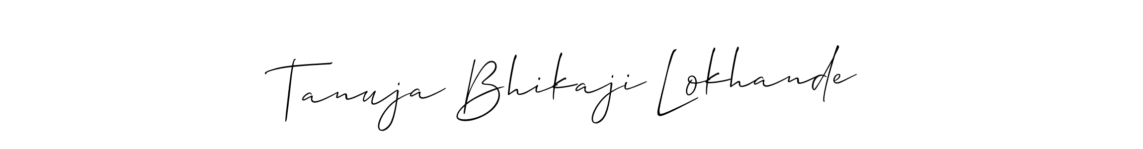 if you are searching for the best signature style for your name Tanuja Bhikaji Lokhande. so please give up your signature search. here we have designed multiple signature styles  using Allison_Script. Tanuja Bhikaji Lokhande signature style 2 images and pictures png