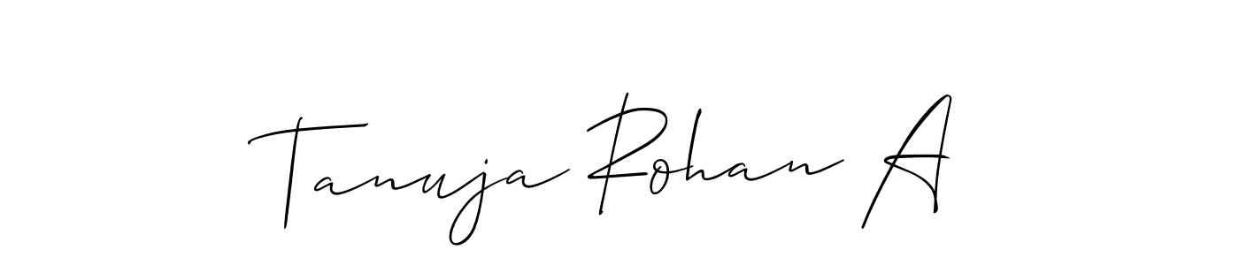 Make a beautiful signature design for name Tanuja Rohan A. With this signature (Allison_Script) style, you can create a handwritten signature for free. Tanuja Rohan A signature style 2 images and pictures png