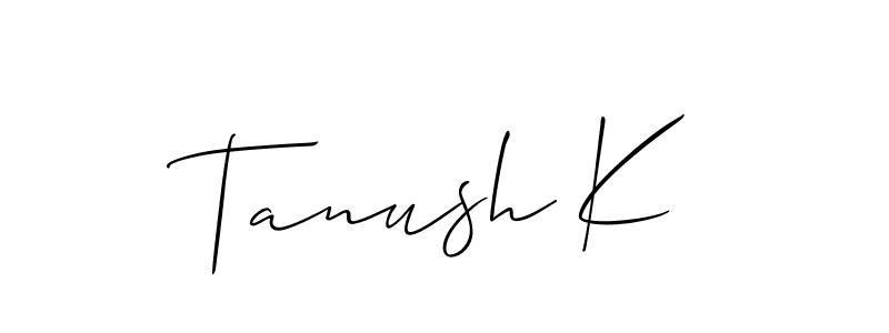 It looks lik you need a new signature style for name Tanush K. Design unique handwritten (Allison_Script) signature with our free signature maker in just a few clicks. Tanush K signature style 2 images and pictures png
