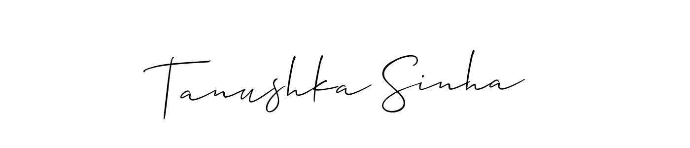 The best way (Allison_Script) to make a short signature is to pick only two or three words in your name. The name Tanushka Sinha include a total of six letters. For converting this name. Tanushka Sinha signature style 2 images and pictures png