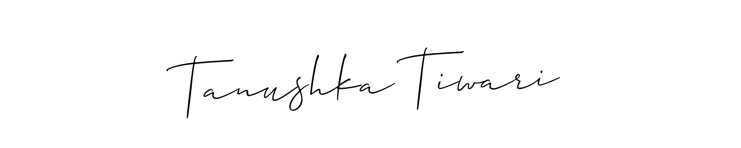 The best way (Allison_Script) to make a short signature is to pick only two or three words in your name. The name Tanushka Tiwari include a total of six letters. For converting this name. Tanushka Tiwari signature style 2 images and pictures png