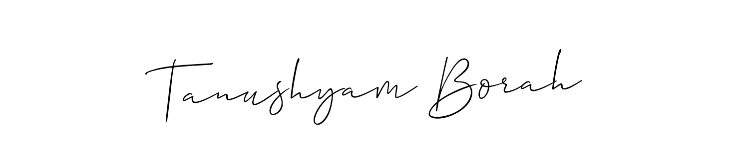 This is the best signature style for the Tanushyam Borah name. Also you like these signature font (Allison_Script). Mix name signature. Tanushyam Borah signature style 2 images and pictures png