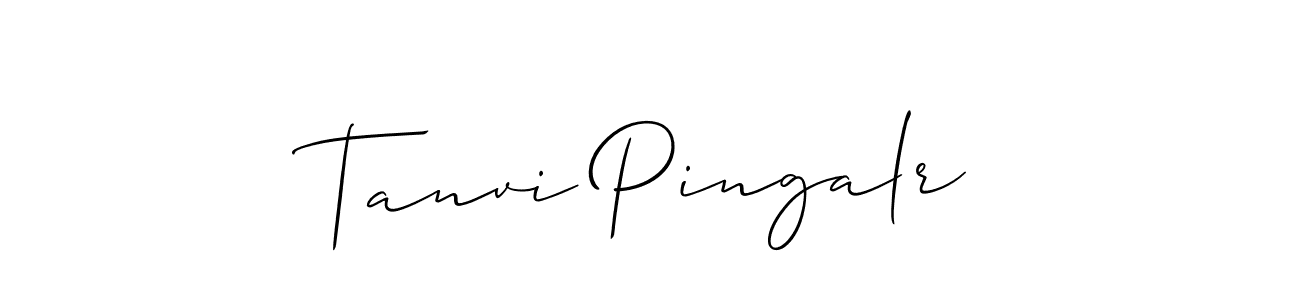 The best way (Allison_Script) to make a short signature is to pick only two or three words in your name. The name Tanvi Pingalr include a total of six letters. For converting this name. Tanvi Pingalr signature style 2 images and pictures png