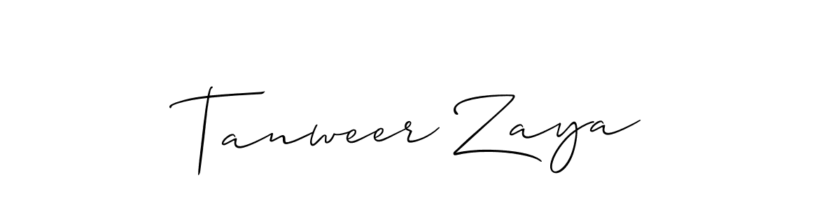 The best way (Allison_Script) to make a short signature is to pick only two or three words in your name. The name Tanweer Zaya include a total of six letters. For converting this name. Tanweer Zaya signature style 2 images and pictures png