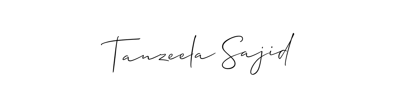 Create a beautiful signature design for name Tanzeela Sajid. With this signature (Allison_Script) fonts, you can make a handwritten signature for free. Tanzeela Sajid signature style 2 images and pictures png