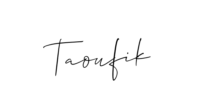 Create a beautiful signature design for name Taoufik. With this signature (Allison_Script) fonts, you can make a handwritten signature for free. Taoufik signature style 2 images and pictures png