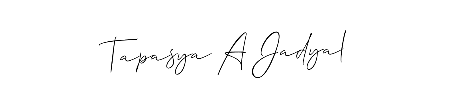 Similarly Allison_Script is the best handwritten signature design. Signature creator online .You can use it as an online autograph creator for name Tapasya A Jadyal. Tapasya A Jadyal signature style 2 images and pictures png