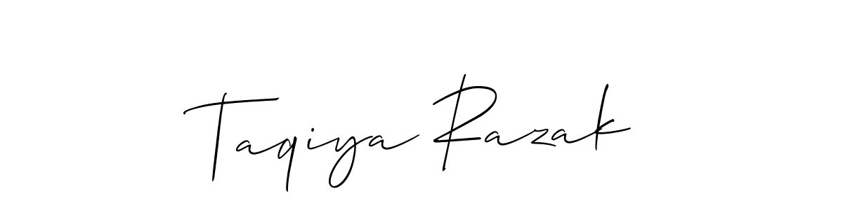 Similarly Allison_Script is the best handwritten signature design. Signature creator online .You can use it as an online autograph creator for name Taqiya Razak. Taqiya Razak signature style 2 images and pictures png