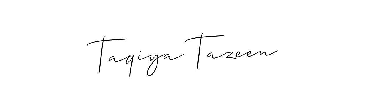 Similarly Allison_Script is the best handwritten signature design. Signature creator online .You can use it as an online autograph creator for name Taqiya Tazeen. Taqiya Tazeen signature style 2 images and pictures png