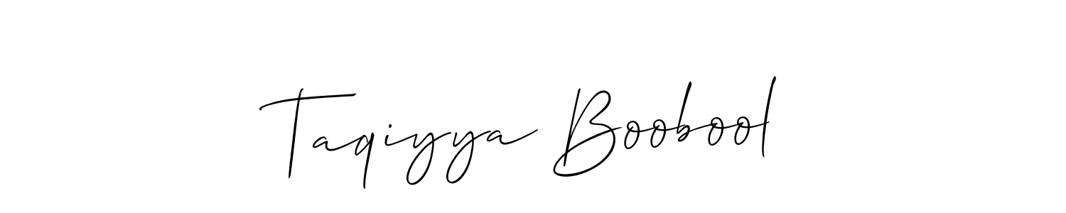 Also You can easily find your signature by using the search form. We will create Taqiyya Boobool name handwritten signature images for you free of cost using Allison_Script sign style. Taqiyya Boobool signature style 2 images and pictures png