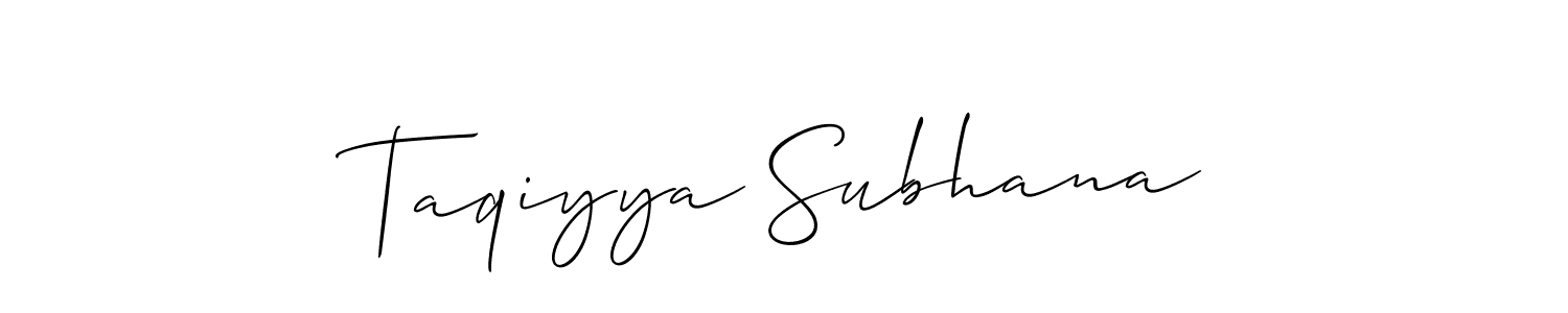 You should practise on your own different ways (Allison_Script) to write your name (Taqiyya Subhana) in signature. don't let someone else do it for you. Taqiyya Subhana signature style 2 images and pictures png