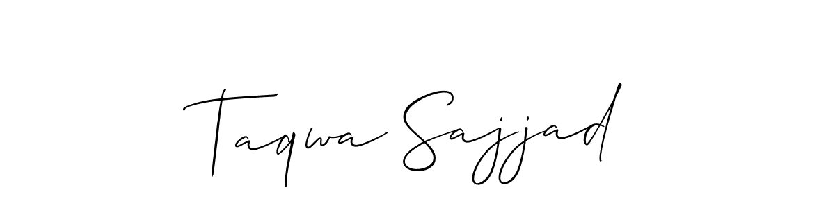 The best way (Allison_Script) to make a short signature is to pick only two or three words in your name. The name Taqwa Sajjad include a total of six letters. For converting this name. Taqwa Sajjad signature style 2 images and pictures png