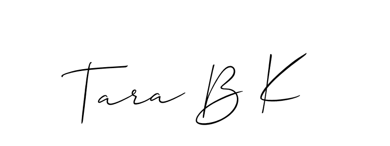 The best way (Allison_Script) to make a short signature is to pick only two or three words in your name. The name Tara B K include a total of six letters. For converting this name. Tara B K signature style 2 images and pictures png