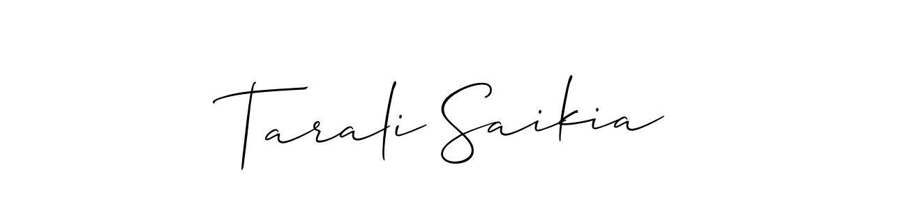 Make a beautiful signature design for name Tarali Saikia. With this signature (Allison_Script) style, you can create a handwritten signature for free. Tarali Saikia signature style 2 images and pictures png