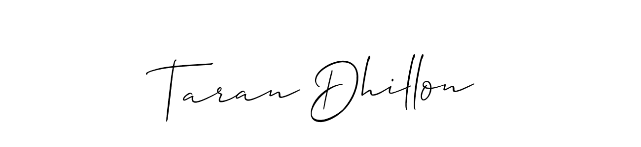 How to make Taran Dhillon name signature. Use Allison_Script style for creating short signs online. This is the latest handwritten sign. Taran Dhillon signature style 2 images and pictures png