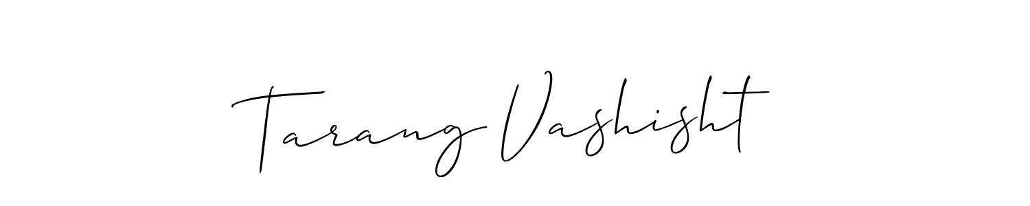 The best way (Allison_Script) to make a short signature is to pick only two or three words in your name. The name Tarang Vashisht include a total of six letters. For converting this name. Tarang Vashisht signature style 2 images and pictures png