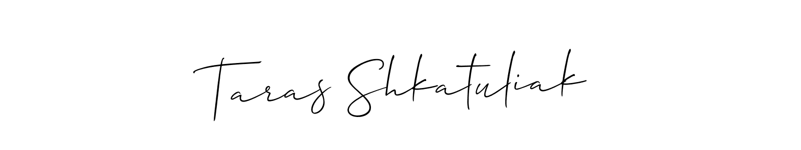 The best way (Allison_Script) to make a short signature is to pick only two or three words in your name. The name Taras Shkatuliak include a total of six letters. For converting this name. Taras Shkatuliak signature style 2 images and pictures png