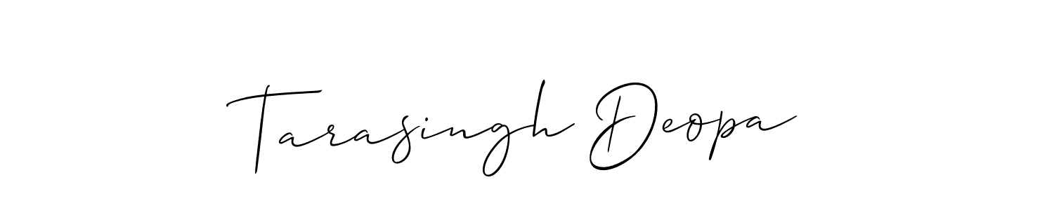 The best way (Allison_Script) to make a short signature is to pick only two or three words in your name. The name Tarasingh Deopa include a total of six letters. For converting this name. Tarasingh Deopa signature style 2 images and pictures png