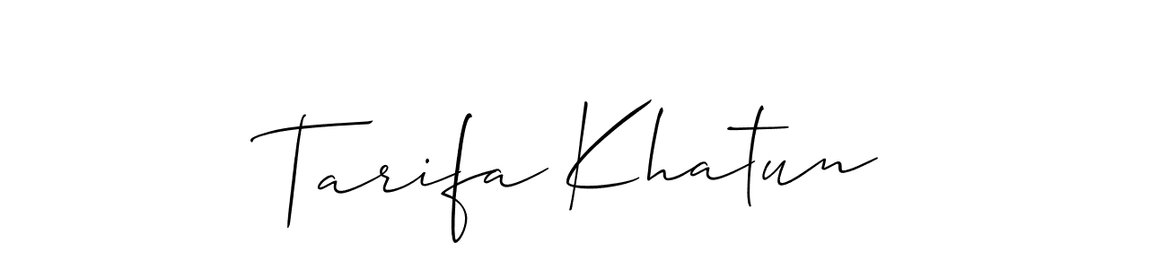 Allison_Script is a professional signature style that is perfect for those who want to add a touch of class to their signature. It is also a great choice for those who want to make their signature more unique. Get Tarifa Khatun name to fancy signature for free. Tarifa Khatun signature style 2 images and pictures png