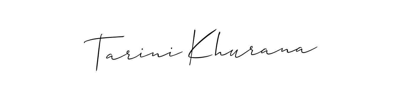 The best way (Allison_Script) to make a short signature is to pick only two or three words in your name. The name Tarini Khurana include a total of six letters. For converting this name. Tarini Khurana signature style 2 images and pictures png