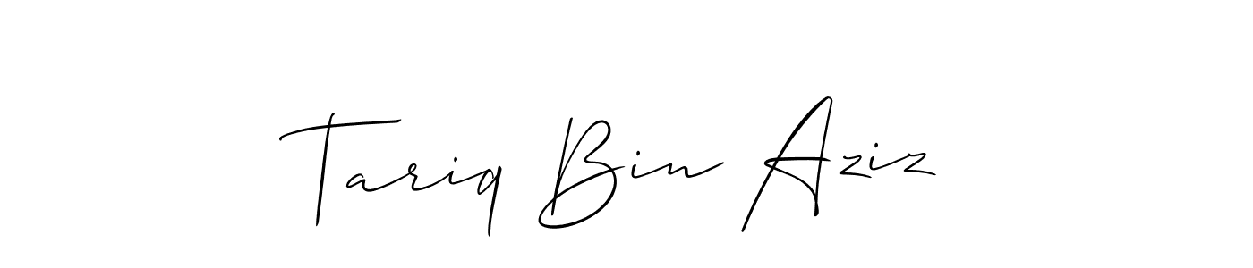 Also You can easily find your signature by using the search form. We will create Tariq Bin Aziz name handwritten signature images for you free of cost using Allison_Script sign style. Tariq Bin Aziz signature style 2 images and pictures png
