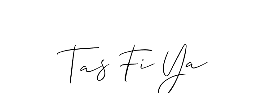 Allison_Script is a professional signature style that is perfect for those who want to add a touch of class to their signature. It is also a great choice for those who want to make their signature more unique. Get Tas Fi Ya name to fancy signature for free. Tas Fi Ya signature style 2 images and pictures png