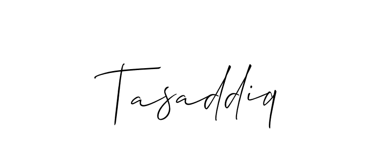 The best way (Allison_Script) to make a short signature is to pick only two or three words in your name. The name Tasaddiq include a total of six letters. For converting this name. Tasaddiq signature style 2 images and pictures png