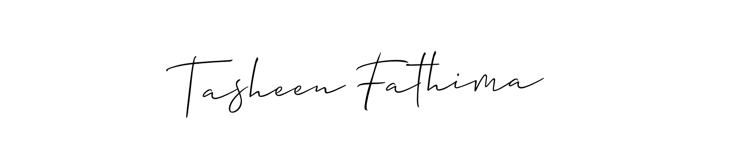 How to make Tasheen Fathima name signature. Use Allison_Script style for creating short signs online. This is the latest handwritten sign. Tasheen Fathima signature style 2 images and pictures png