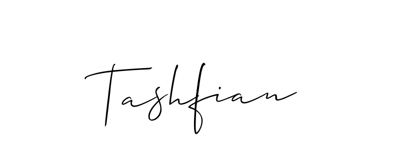 How to make Tashfian signature? Allison_Script is a professional autograph style. Create handwritten signature for Tashfian name. Tashfian signature style 2 images and pictures png
