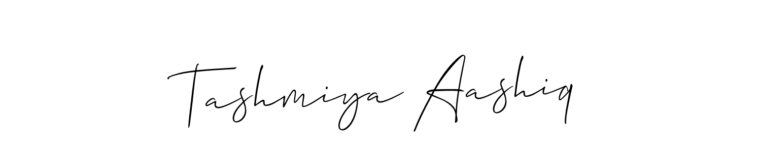 How to make Tashmiya Aashiq signature? Allison_Script is a professional autograph style. Create handwritten signature for Tashmiya Aashiq name. Tashmiya Aashiq signature style 2 images and pictures png