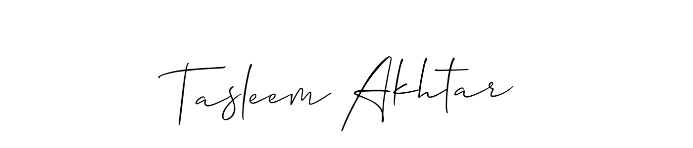 The best way (Allison_Script) to make a short signature is to pick only two or three words in your name. The name Tasleem Akhtar include a total of six letters. For converting this name. Tasleem Akhtar signature style 2 images and pictures png