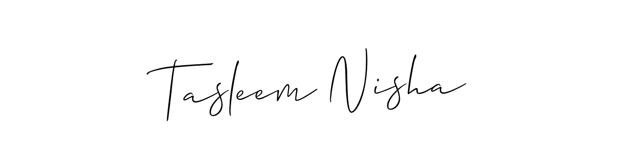 Allison_Script is a professional signature style that is perfect for those who want to add a touch of class to their signature. It is also a great choice for those who want to make their signature more unique. Get Tasleem Nisha name to fancy signature for free. Tasleem Nisha signature style 2 images and pictures png