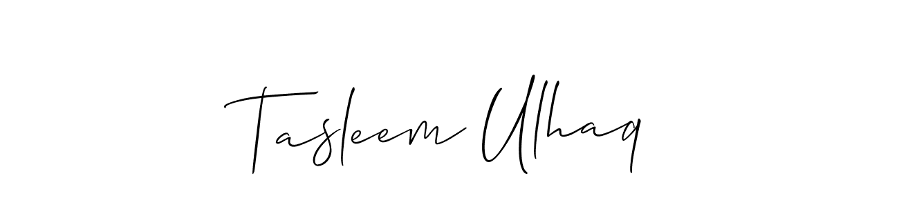 Allison_Script is a professional signature style that is perfect for those who want to add a touch of class to their signature. It is also a great choice for those who want to make their signature more unique. Get Tasleem Ulhaq name to fancy signature for free. Tasleem Ulhaq signature style 2 images and pictures png