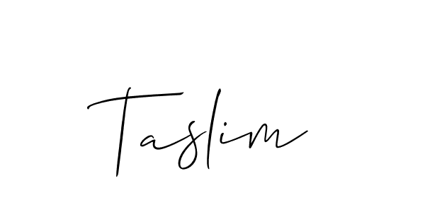 if you are searching for the best signature style for your name Taslim. so please give up your signature search. here we have designed multiple signature styles  using Allison_Script. Taslim signature style 2 images and pictures png