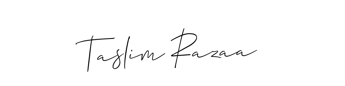 if you are searching for the best signature style for your name Taslim Razaa. so please give up your signature search. here we have designed multiple signature styles  using Allison_Script. Taslim Razaa signature style 2 images and pictures png