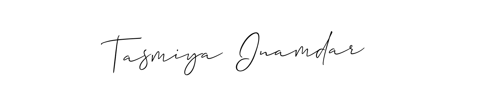 Also You can easily find your signature by using the search form. We will create Tasmiya  Inamdar name handwritten signature images for you free of cost using Allison_Script sign style. Tasmiya  Inamdar signature style 2 images and pictures png