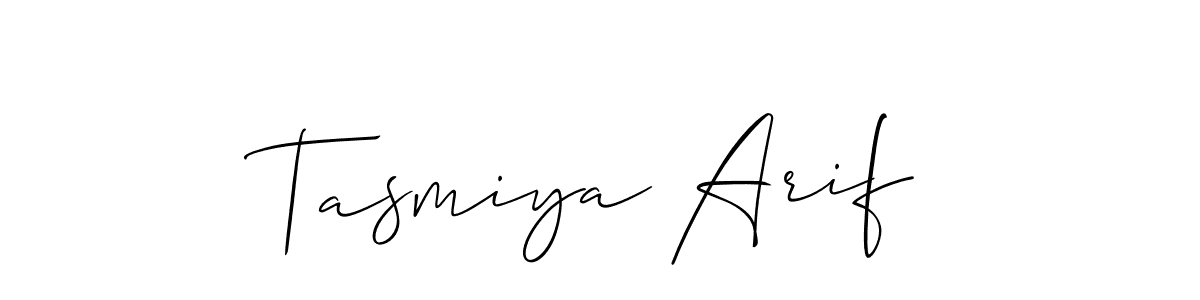 Also You can easily find your signature by using the search form. We will create Tasmiya Arif name handwritten signature images for you free of cost using Allison_Script sign style. Tasmiya Arif signature style 2 images and pictures png