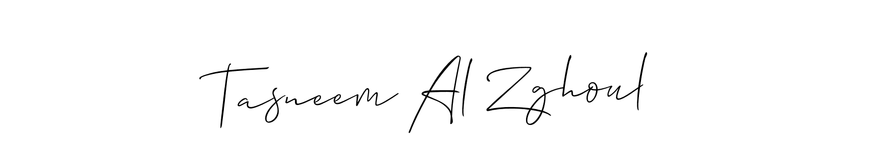 The best way (Allison_Script) to make a short signature is to pick only two or three words in your name. The name Tasneem Al Zghoul include a total of six letters. For converting this name. Tasneem Al Zghoul signature style 2 images and pictures png