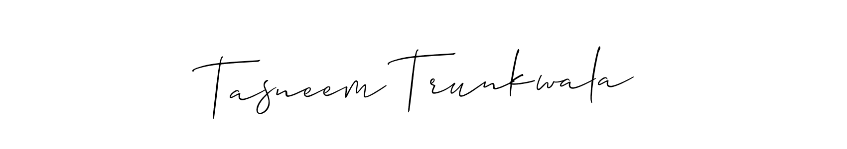 You should practise on your own different ways (Allison_Script) to write your name (Tasneem Trunkwala) in signature. don't let someone else do it for you. Tasneem Trunkwala signature style 2 images and pictures png