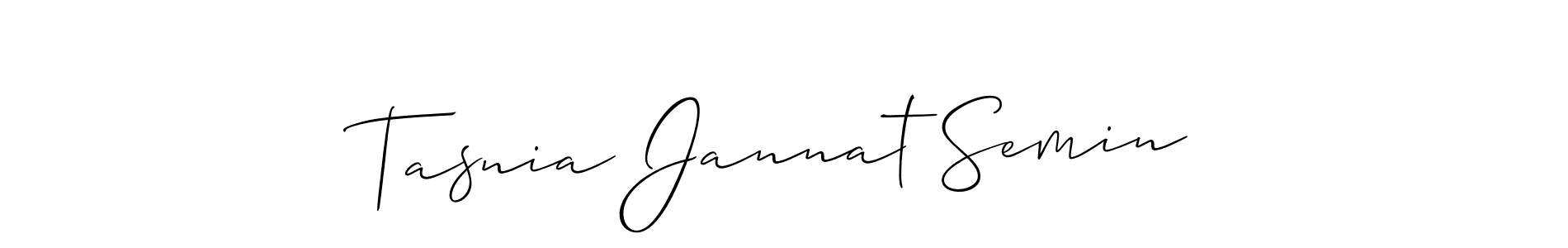 Allison_Script is a professional signature style that is perfect for those who want to add a touch of class to their signature. It is also a great choice for those who want to make their signature more unique. Get Tasnia Jannat Semin name to fancy signature for free. Tasnia Jannat Semin signature style 2 images and pictures png