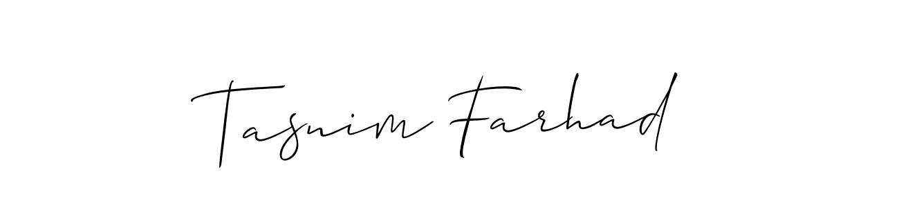 Create a beautiful signature design for name Tasnim Farhad. With this signature (Allison_Script) fonts, you can make a handwritten signature for free. Tasnim Farhad signature style 2 images and pictures png