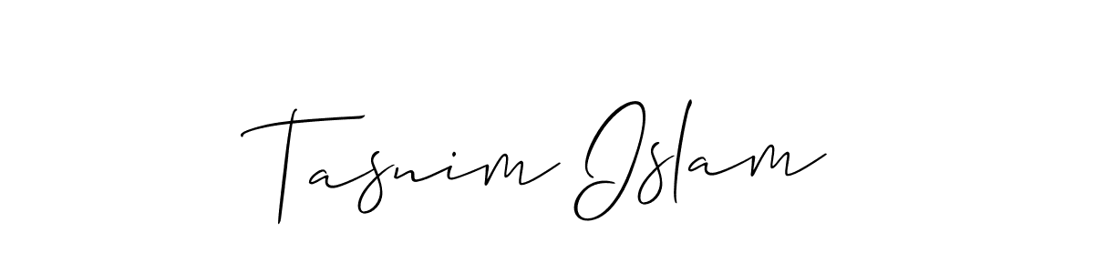 The best way (Allison_Script) to make a short signature is to pick only two or three words in your name. The name Tasnim Islam include a total of six letters. For converting this name. Tasnim Islam signature style 2 images and pictures png