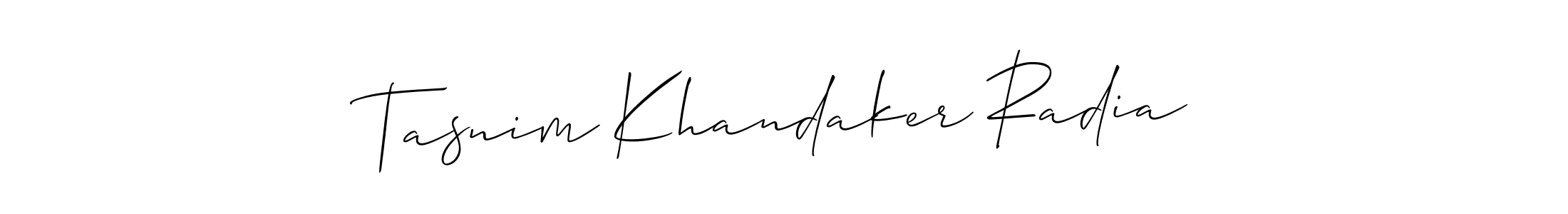 Check out images of Autograph of Tasnim Khandaker Radia name. Actor Tasnim Khandaker Radia Signature Style. Allison_Script is a professional sign style online. Tasnim Khandaker Radia signature style 2 images and pictures png