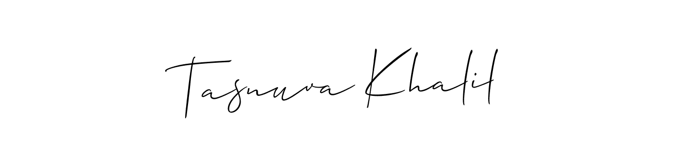 How to make Tasnuva Khalil signature? Allison_Script is a professional autograph style. Create handwritten signature for Tasnuva Khalil name. Tasnuva Khalil signature style 2 images and pictures png
