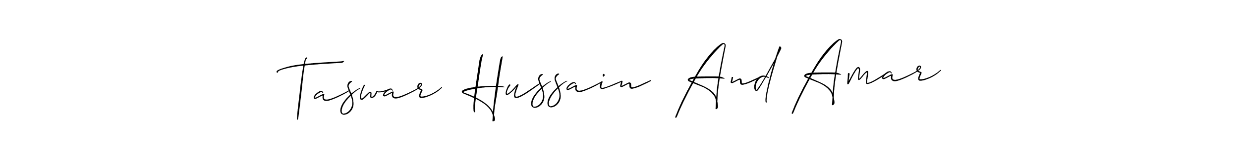 You should practise on your own different ways (Allison_Script) to write your name (Taswar  Hussain  And Amar) in signature. don't let someone else do it for you. Taswar  Hussain  And Amar signature style 2 images and pictures png