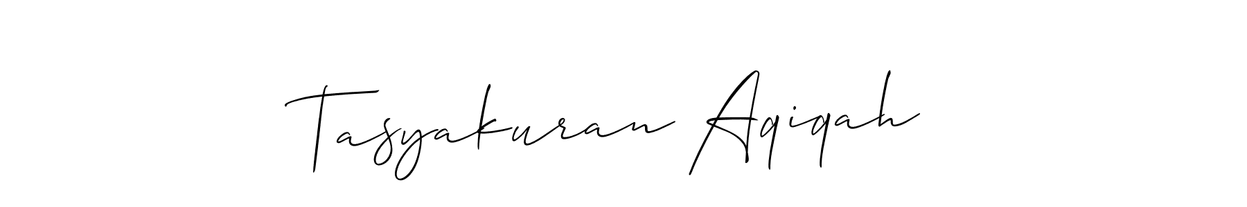 You should practise on your own different ways (Allison_Script) to write your name (Tasyakuran Aqiqah ) in signature. don't let someone else do it for you. Tasyakuran Aqiqah  signature style 2 images and pictures png