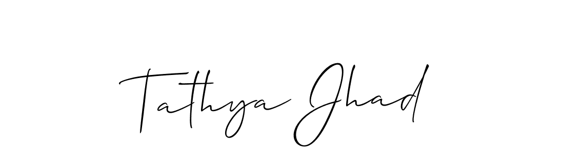 The best way (Allison_Script) to make a short signature is to pick only two or three words in your name. The name Tathya Jhad include a total of six letters. For converting this name. Tathya Jhad signature style 2 images and pictures png
